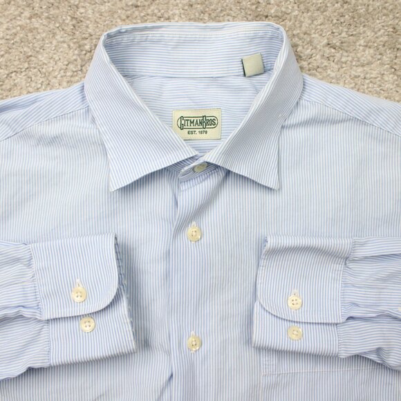 Gitman Bros Shirt Mens Large Blue Striped 100% Imported Cotton L/S Button Up - Picture 1 of 13